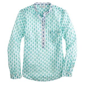 J. Crew Women's Blue Floral Pattern Tunic Blouse Size 8 Casual Spring Top Cotton